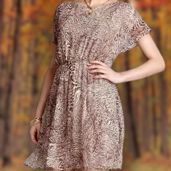 Alice + Olivia ‘Kimber’ 100% Silk Brown Abstract Swirl Print Cutout Back Dress L - Picture 1 of 16